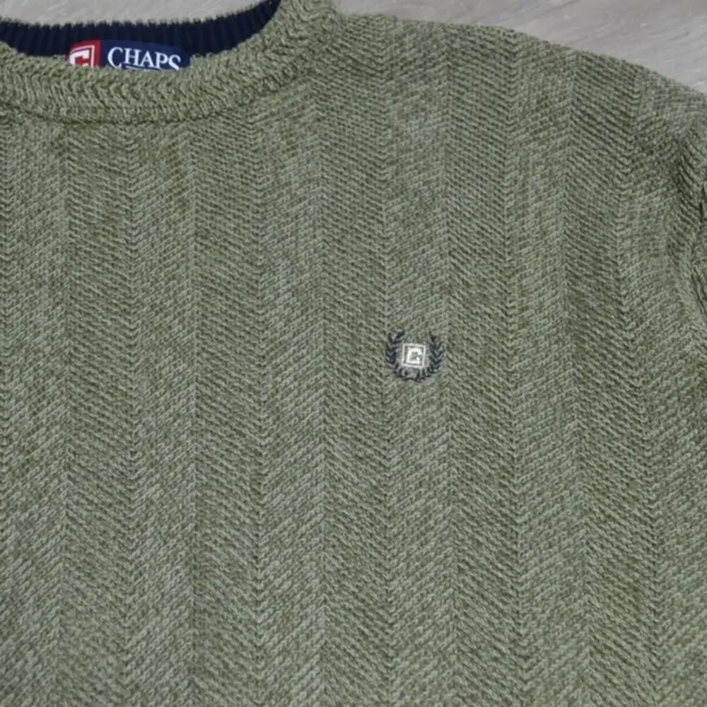 Chaps Men's Green Cable Knit Crew Neck Sweater Size Medium